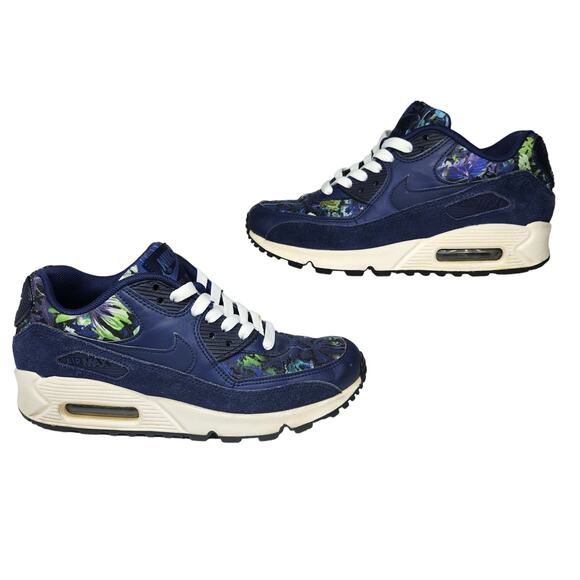 Nike Air Max Shoes Womens 6 Blue Green Tropical Floral Suede Chunky Low Tops - Picture 1 of 12